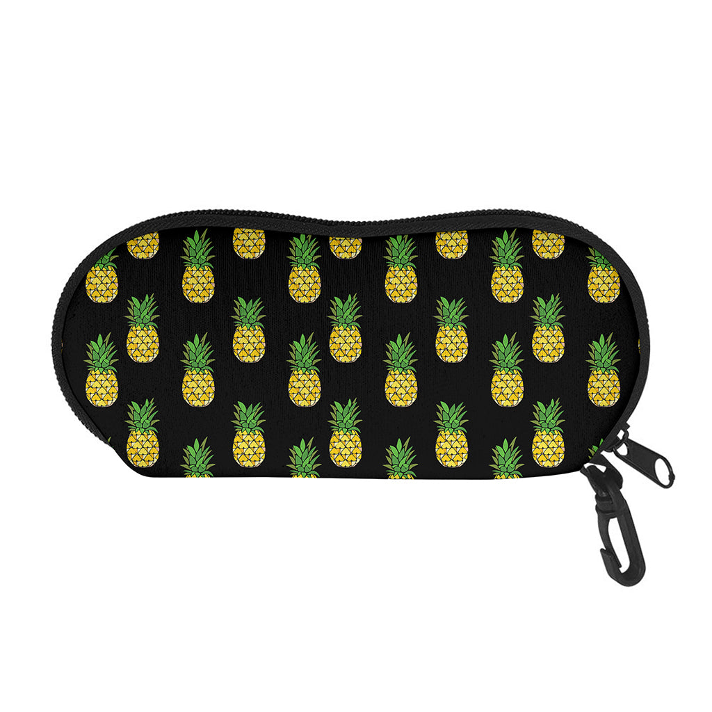 Black Cute Pineapple Pattern Print Glasses Case