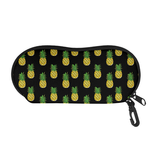 Black Cute Pineapple Pattern Print Glasses Case
