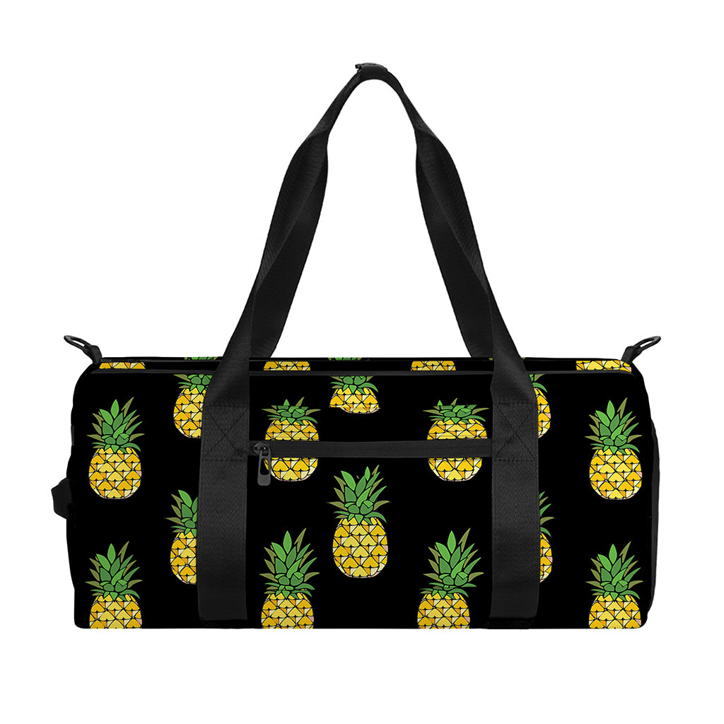 Black Cute Pineapple Pattern Print Gym Bag