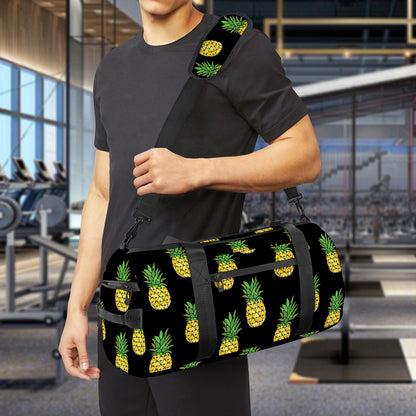 Black Cute Pineapple Pattern Print Gym Bag
