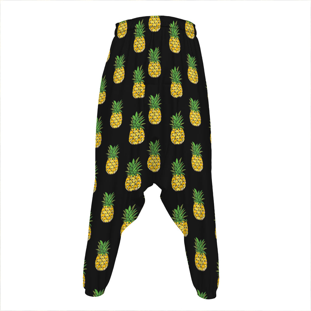 Black Cute Pineapple Pattern Print Hammer Pants