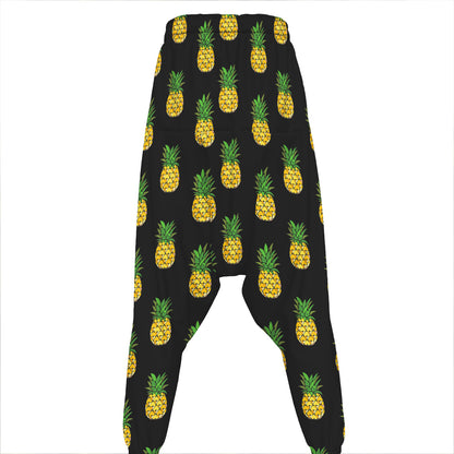 Black Cute Pineapple Pattern Print Hammer Pants
