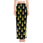 Black Cute Pineapple Pattern Print High Slit Maxi Skirt