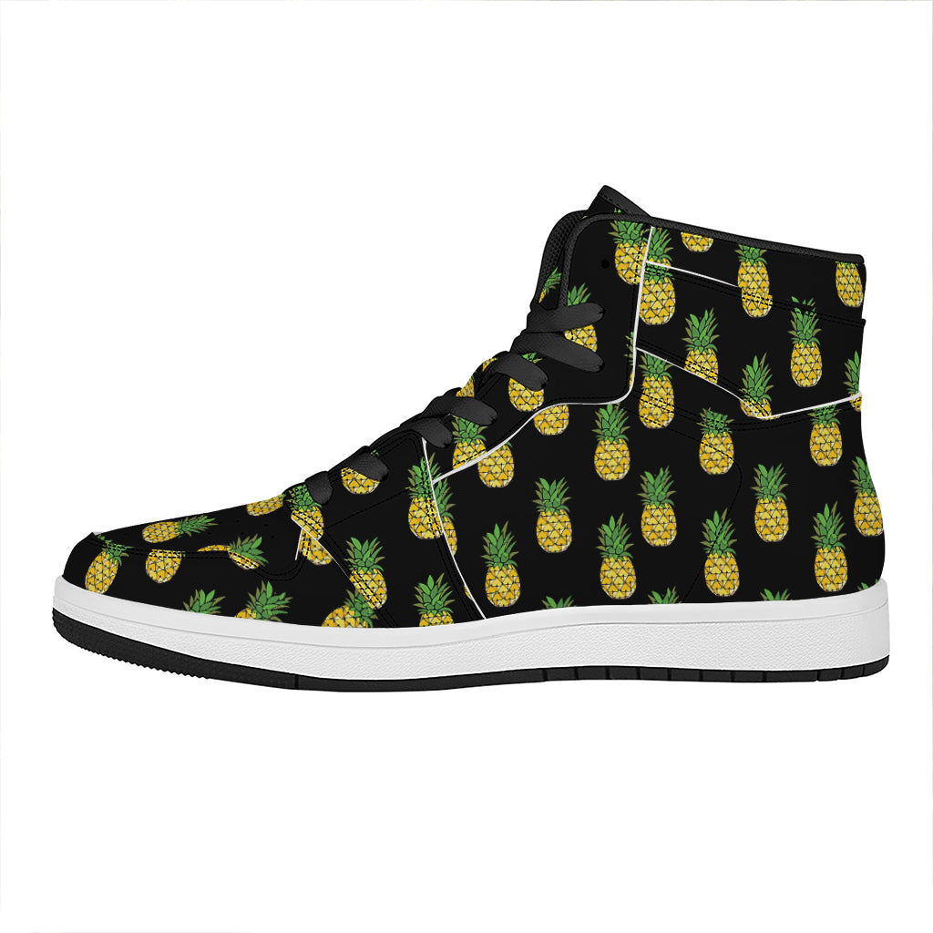 Black Cute Pineapple Pattern Print High Top Leather Sneakers