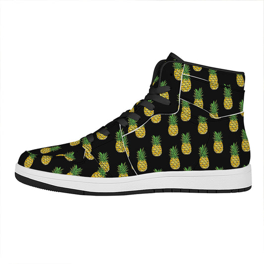 Black Cute Pineapple Pattern Print High Top Leather Sneakers