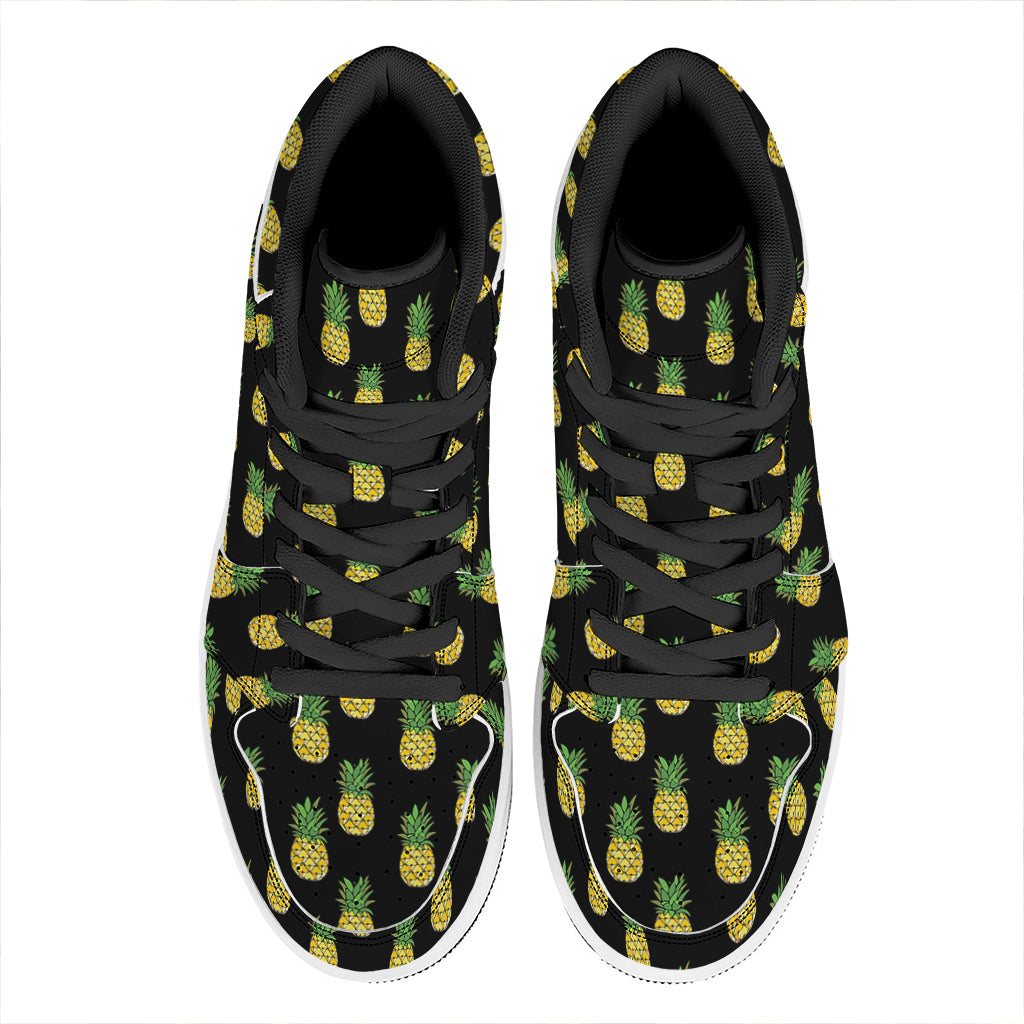 Black Cute Pineapple Pattern Print High Top Leather Sneakers
