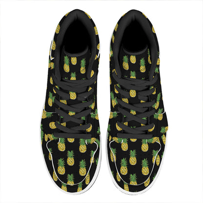 Black Cute Pineapple Pattern Print High Top Leather Sneakers