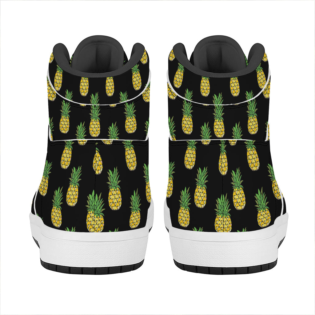 Black Cute Pineapple Pattern Print High Top Leather Sneakers