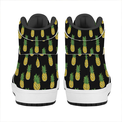 Black Cute Pineapple Pattern Print High Top Leather Sneakers