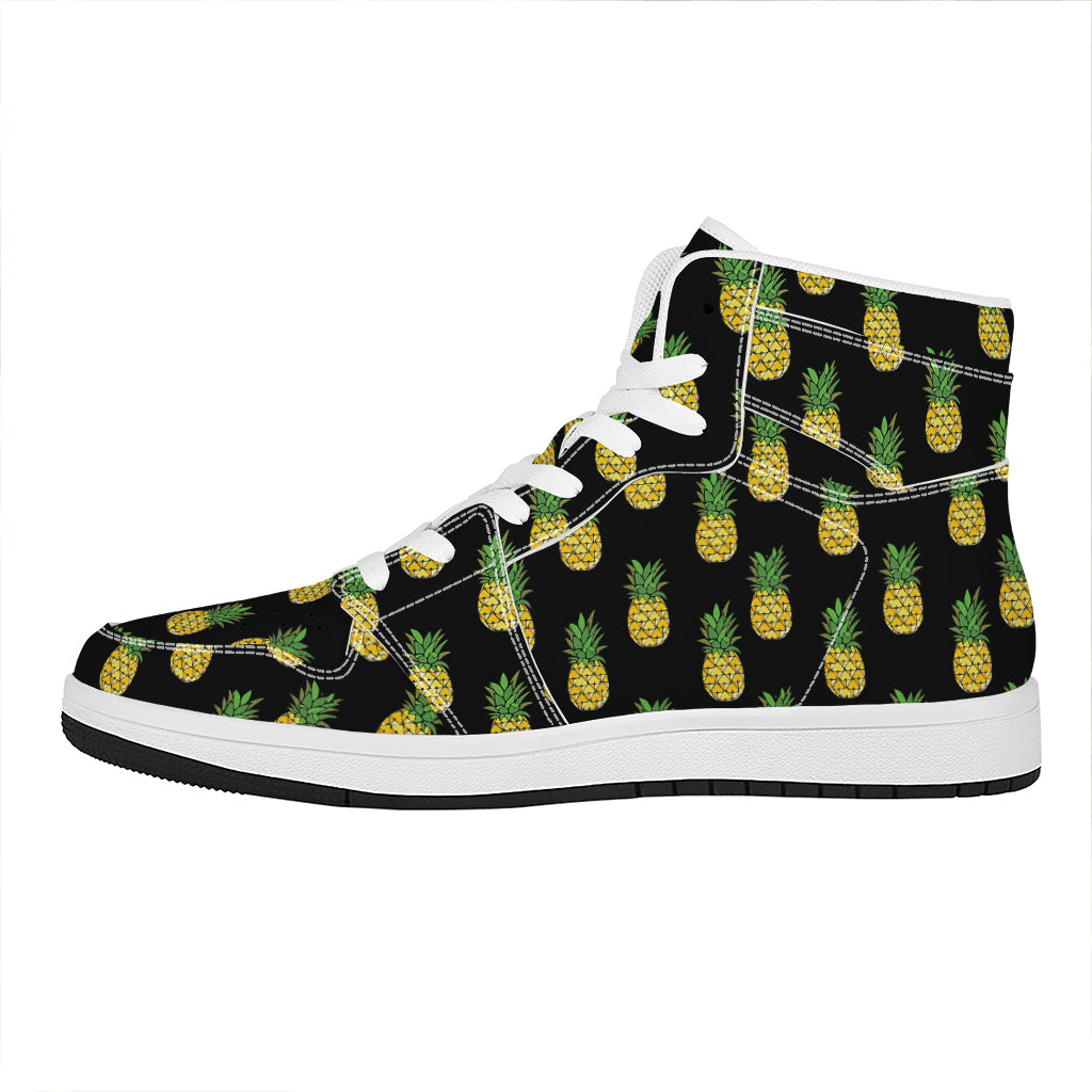 Black Cute Pineapple Pattern Print High Top Leather Sneakers