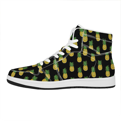 Black Cute Pineapple Pattern Print High Top Leather Sneakers