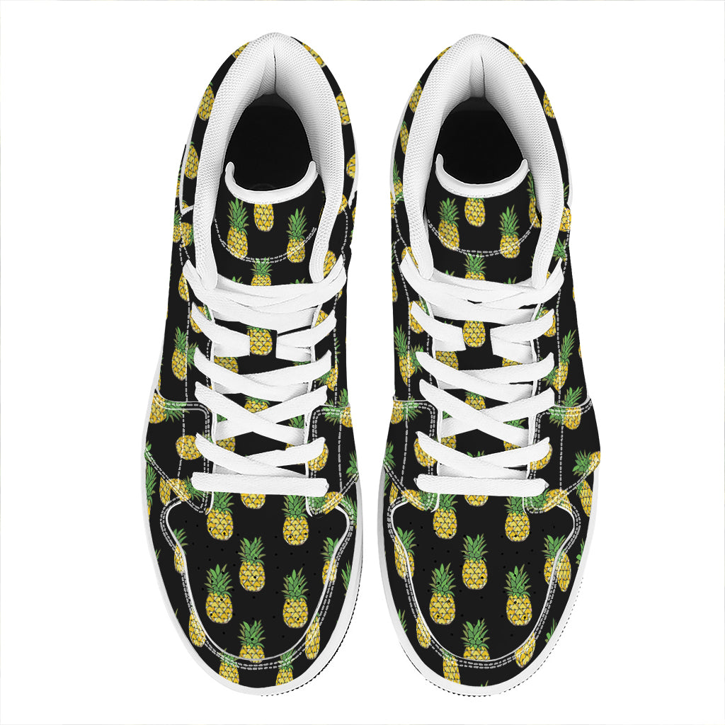 Black Cute Pineapple Pattern Print High Top Leather Sneakers