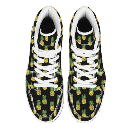 Black Cute Pineapple Pattern Print High Top Leather Sneakers