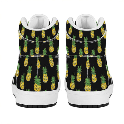 Black Cute Pineapple Pattern Print High Top Leather Sneakers