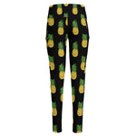 Black Cute Pineapple Pattern Print High-Waisted Pocket Leggings