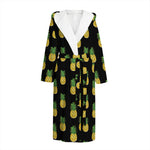 Black Cute Pineapple Pattern Print Hooded Bathrobe
