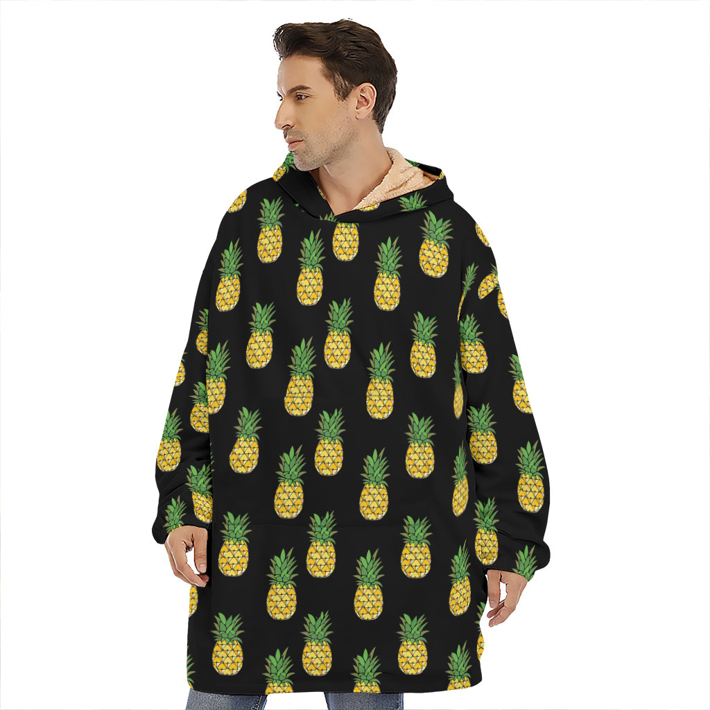 Black Cute Pineapple Pattern Print Hoodie Blanket