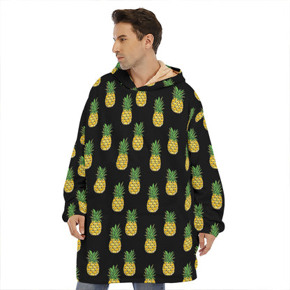 Black Cute Pineapple Pattern Print Hoodie Blanket