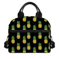 Black Cute Pineapple Pattern Print Insulated Lunch Bag