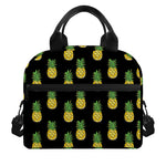 Black Cute Pineapple Pattern Print Insulated Lunch Bag