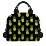 Black Cute Pineapple Pattern Print Insulated Lunch Bag