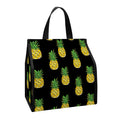 Black Cute Pineapple Pattern Print Insulated Lunch Tote
