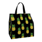 Black Cute Pineapple Pattern Print Insulated Lunch Tote
