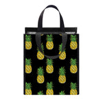 Black Cute Pineapple Pattern Print Insulated Lunch Tote