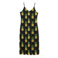 Black Cute Pineapple Pattern Print Jersey Midi Cami Dress