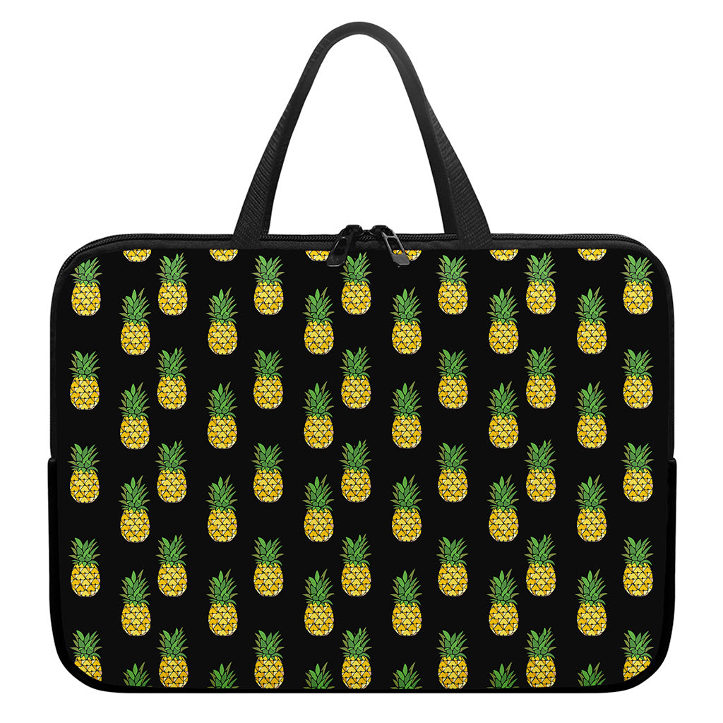Black Cute Pineapple Pattern Print Laptop Sleeve With Handle