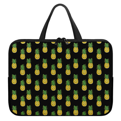 Black Cute Pineapple Pattern Print Laptop Sleeve With Handle