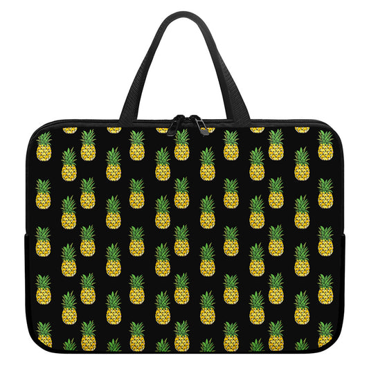 Black Cute Pineapple Pattern Print Laptop Sleeve With Handle