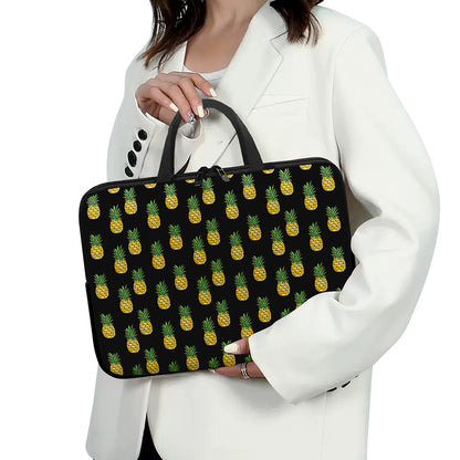 Black Cute Pineapple Pattern Print Laptop Sleeve With Handle
