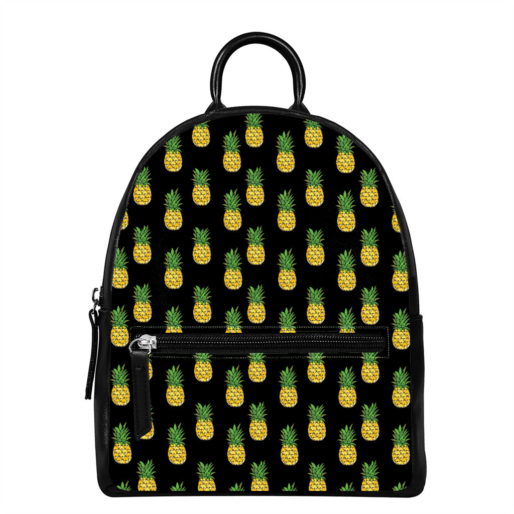 Black Cute Pineapple Pattern Print Leather Backpack