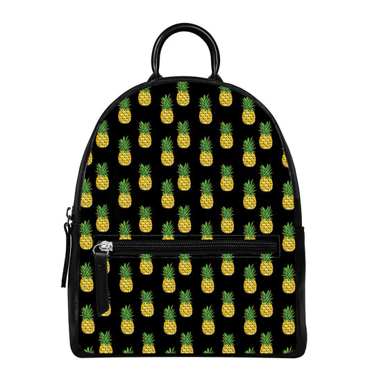 Black Cute Pineapple Pattern Print Leather Backpack