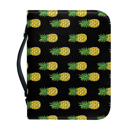 Black Cute Pineapple Pattern Print Leather Bible Cover