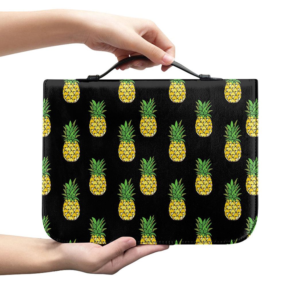 Black Cute Pineapple Pattern Print Leather Bible Cover