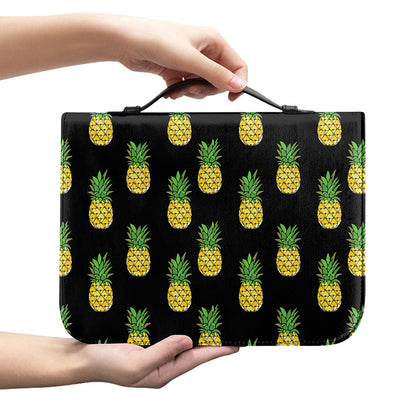 Black Cute Pineapple Pattern Print Leather Bible Cover