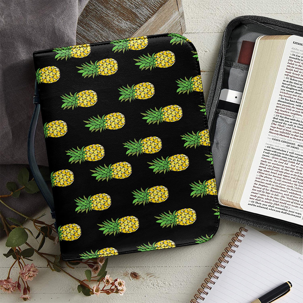 Black Cute Pineapple Pattern Print Leather Bible Cover