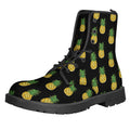 Black Cute Pineapple Pattern Print Lace-Up Boots