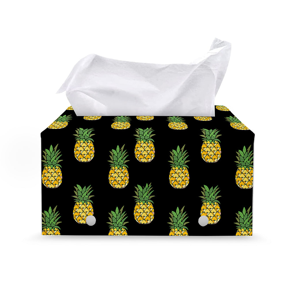 Black Cute Pineapple Pattern Print Leather Tissue Box Cover