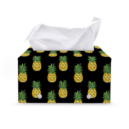 Black Cute Pineapple Pattern Print Leather Tissue Box Cover