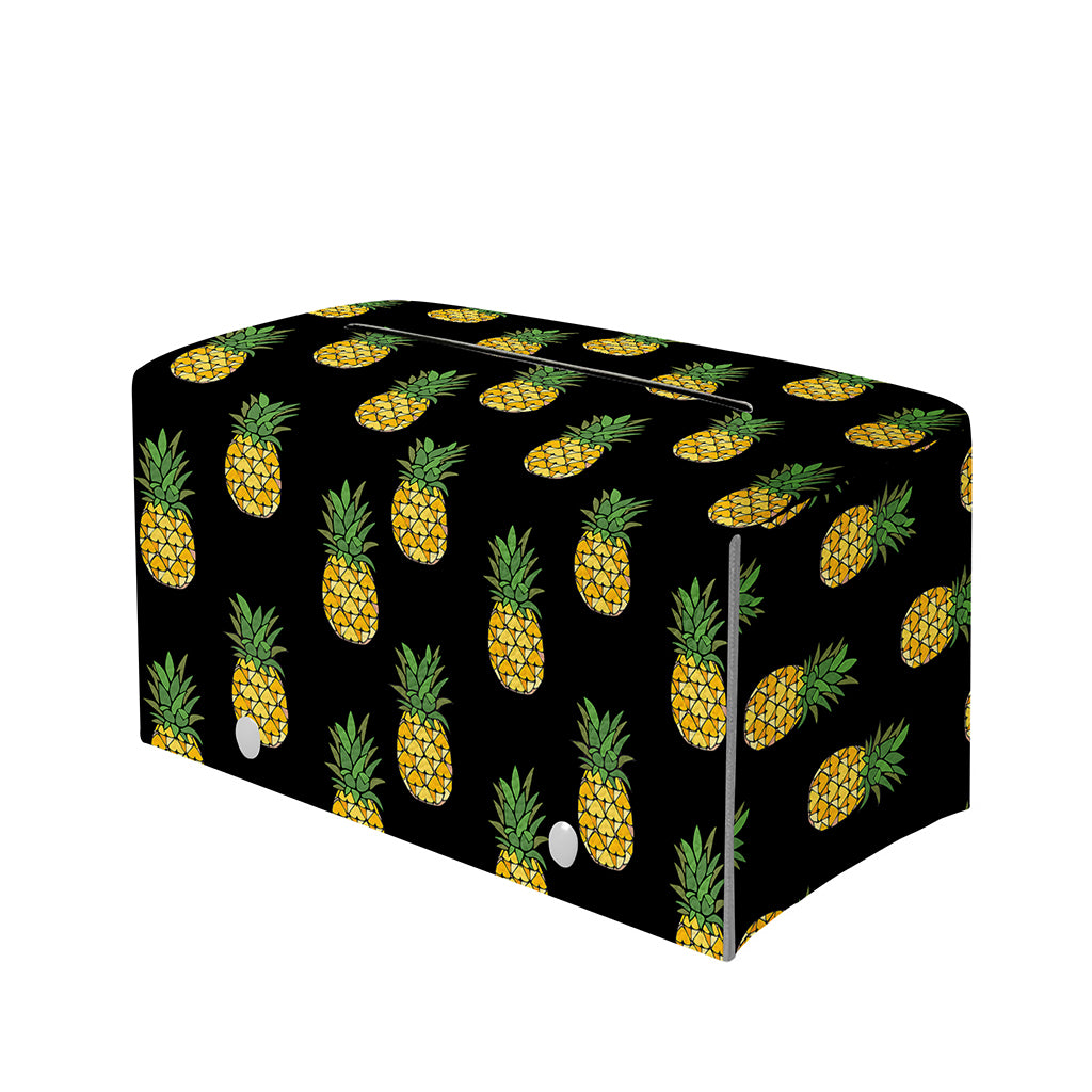 Black Cute Pineapple Pattern Print Leather Tissue Box Cover