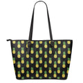 Black Cute Pineapple Pattern Print Leather Tote Bag With Zipper