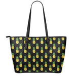 Black Cute Pineapple Pattern Print Leather Tote Bag