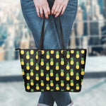 Black Cute Pineapple Pattern Print Leather Tote Bag