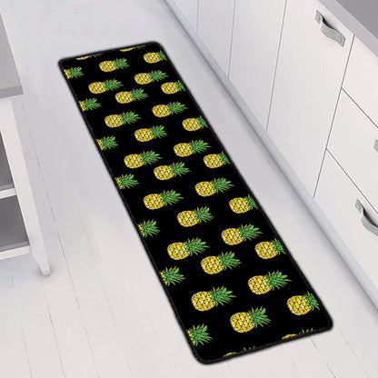 Black Cute Pineapple Pattern Print Long Kitchen Mat