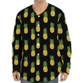 Black Cute Pineapple Pattern Print Long Sleeve Baseball Jersey
