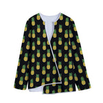 Black Cute Pineapple Pattern Print Long Sleeve Short Coat
