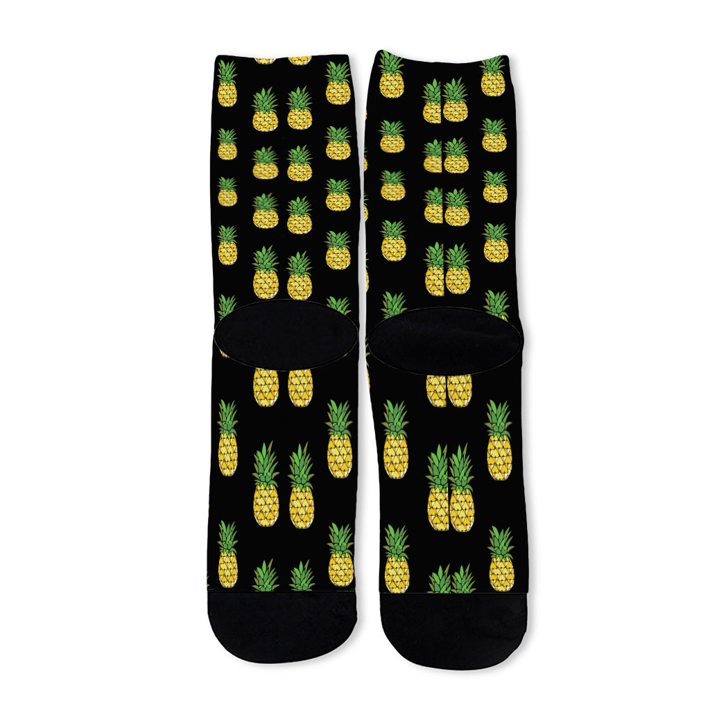 Black Cute Pineapple Pattern Print Long Socks